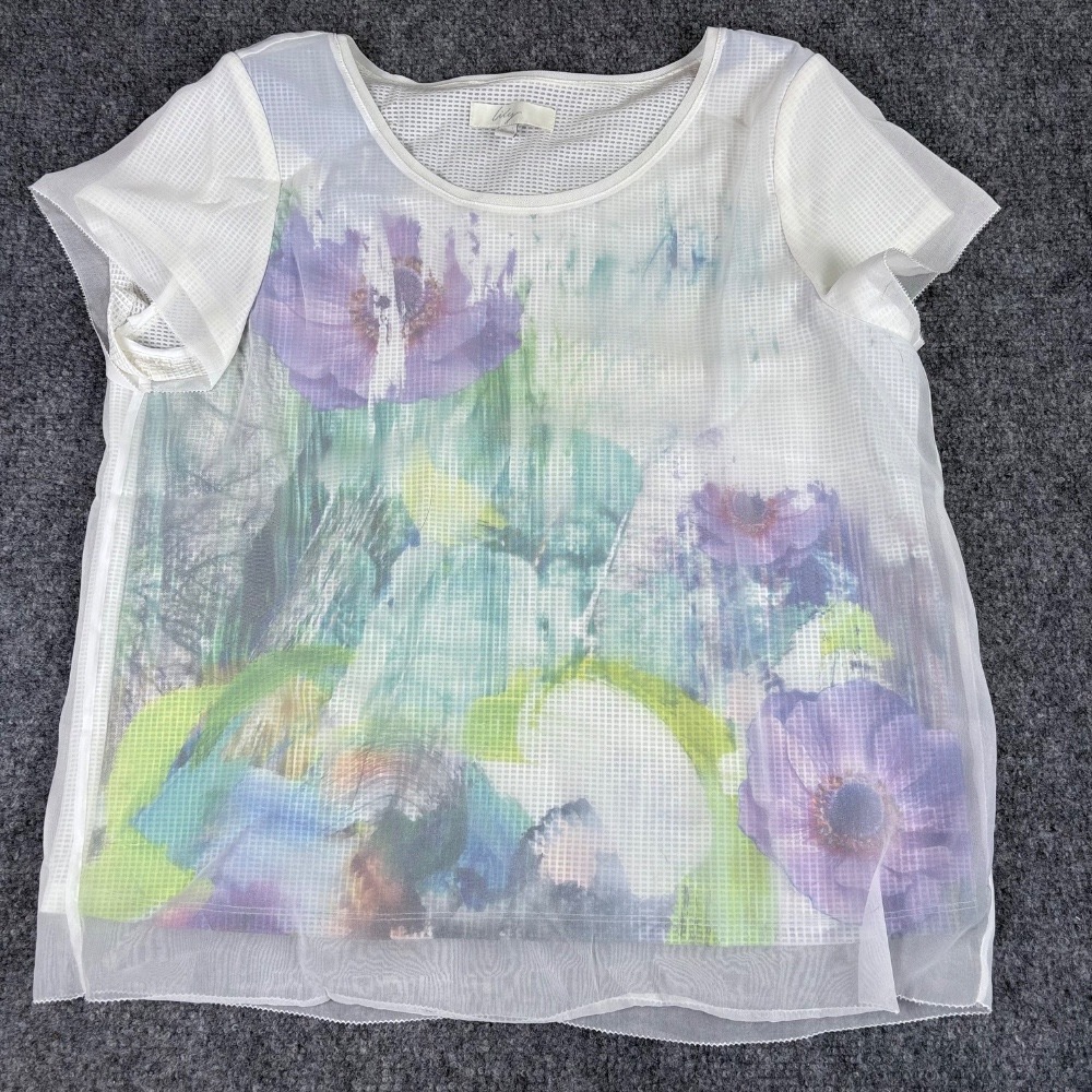Lily Top Womens Large Watercolor Floral Art to Wear‎ Mesh Overlay Soft Grunge